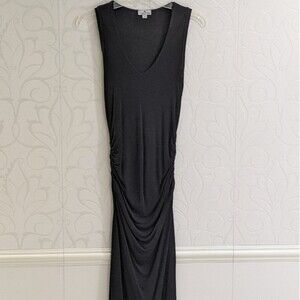 NWOT James Perse Black Jersey Ruched V- Neck Dress Size 2